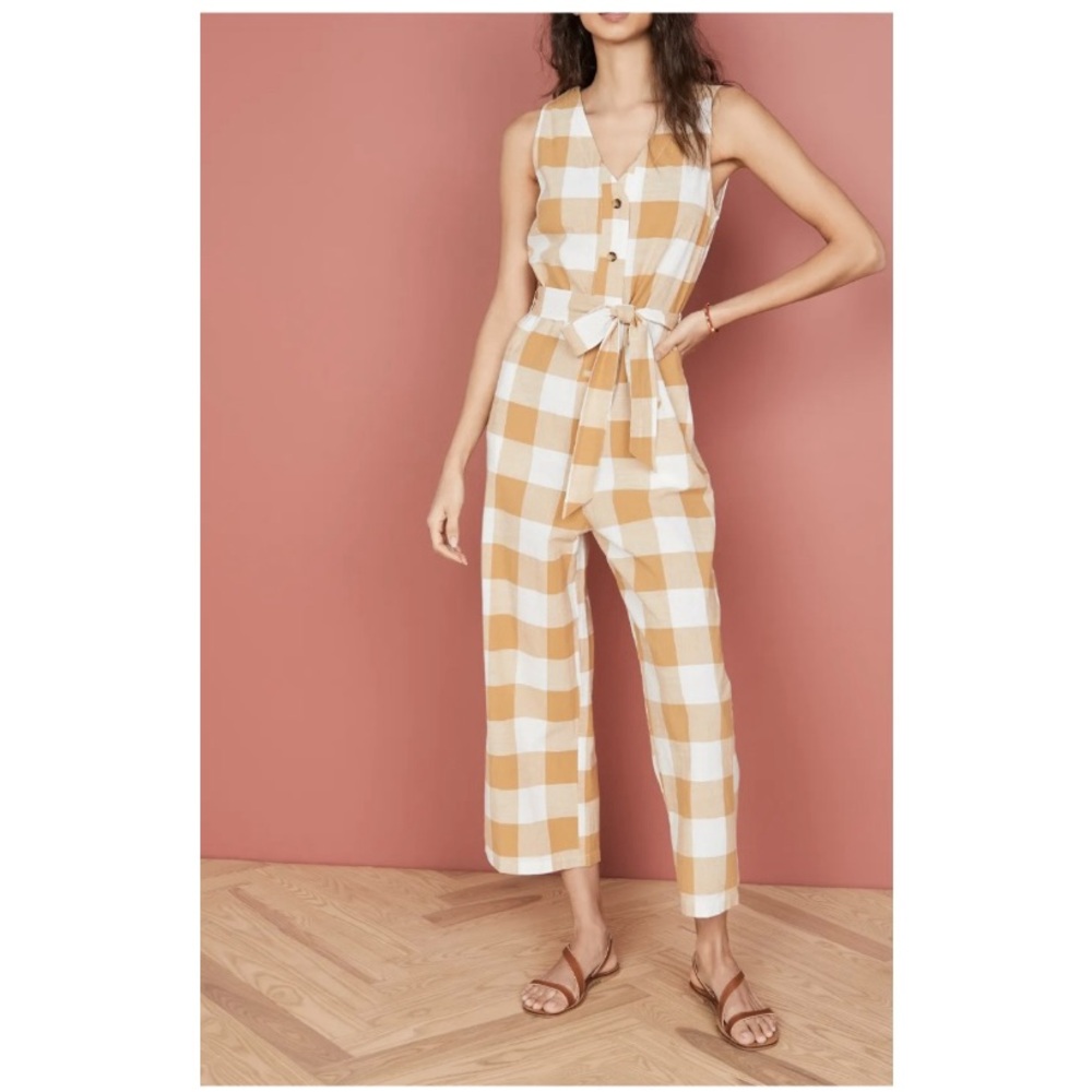 Trovata Checkered Wide Leg Cotton Jumpsuit